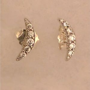 Pandora 925 Silver & Cubic Zirconia Moon Stud Earrings